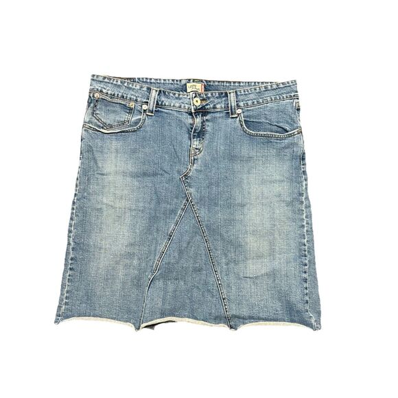 Levis Denim Skirt Womens 20 Blue Distressed Raw Hem Stretch Jean Grunge Y2K - Picture 4 of 7